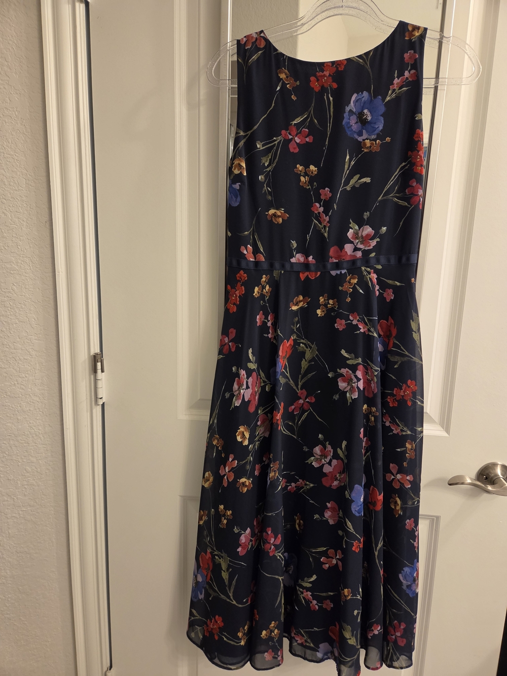 Navy Floral Midi Dress - Sleeveless A-Line